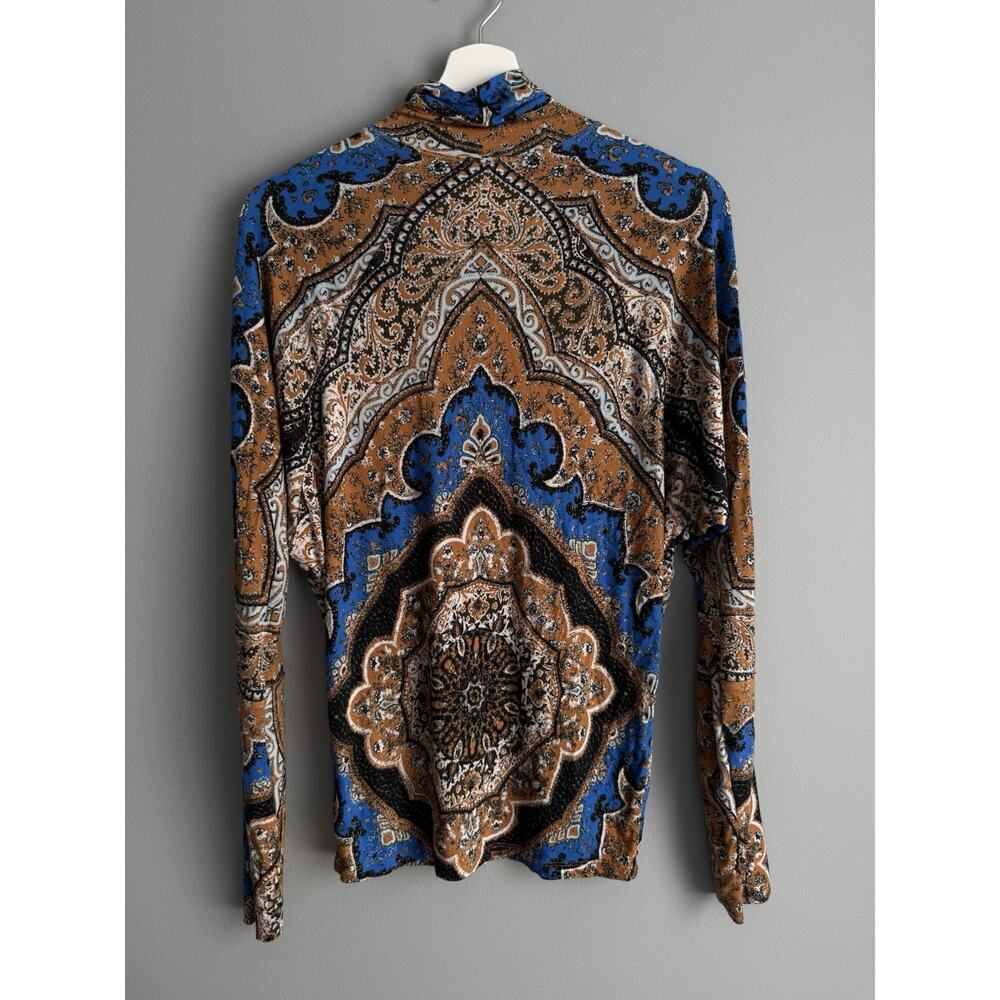 Free People Paisley Turtleneck Top Boho Long Sleeve Stretch Shirt Women S Y2K - Picture 5 of 6